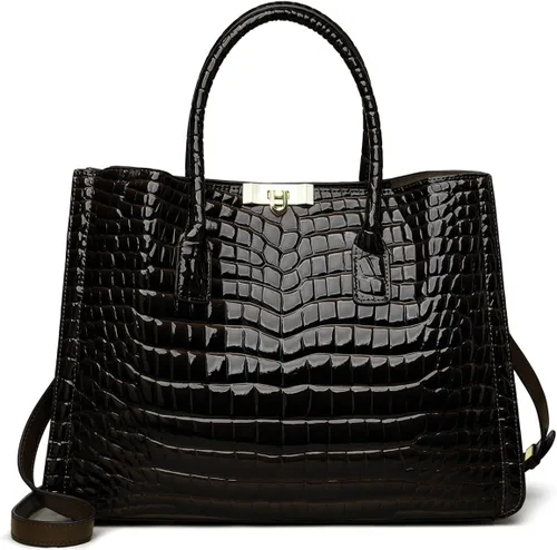 Vista 3 de Bolso de cuero genuino de las mujeres del bolso brillante del cocodrilo patrón de gran capacidad, bolso de viaje de un solo hombro