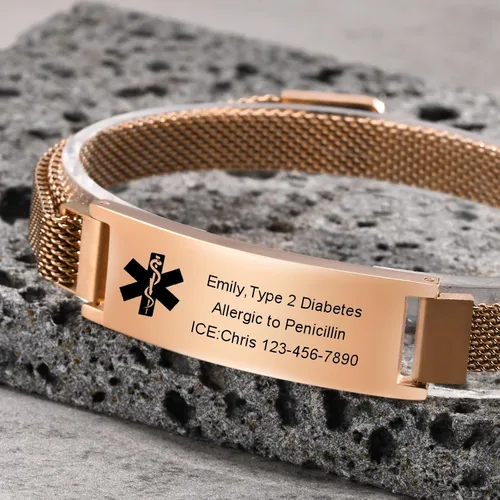 Vista 24 de VNOX Pulsera de identificación de alerta médica para hombres y mujeres, pulseras de alerta médica con grabado personalizado para mujeres y hombres