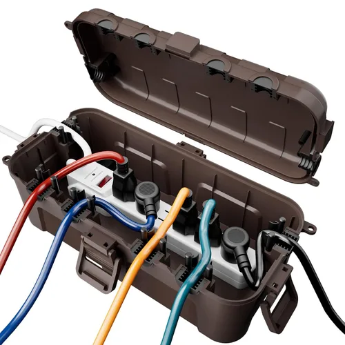 Vista 11 de RESTMO Caja eléctrica para exteriores, cubierta de cable de extensión IP54 resistente a la intemperie con 6 puertos de entrada de cables, caja