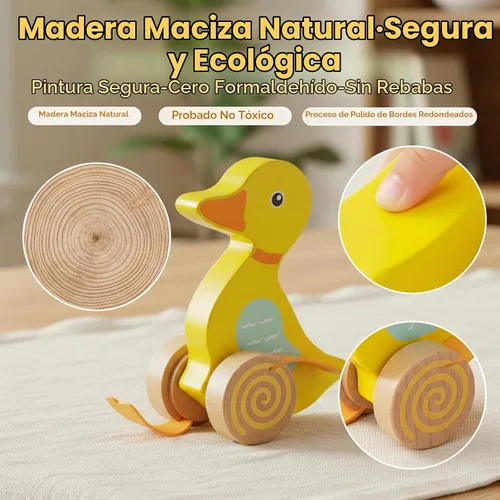Vista 2 de WOODENFUN Juguetes de empuje de madera para niños pequeños, bebé tire a lo Montessori - Juguete de desarrollo temprano para niñas de 1 año, regalo