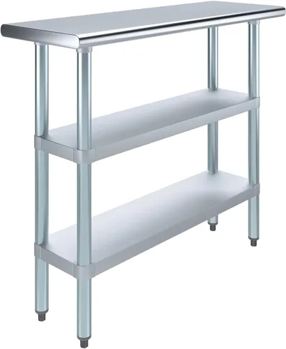 Vista 24 de Mesa de trabajo de acero inoxidable con 2 estantes Mesa de utilidad de metal Utilidad comercial y residencial NSF