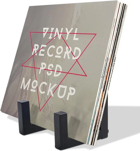 Vista 11 de Soporte para discos de vinilo, soporte para discos de vinilo de madera, 8-15 LPs, dorado