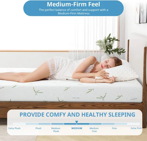 Vista 4 de IULULU Colchón de espuma viscoelástica de 10 pulgadas con funda de bambú, colchones de cama transpirables con certificado CertiPUR-US