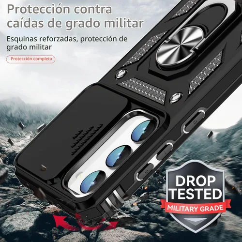 Vista 5 de Funda para Samsung Galaxy S23, con cubierta deslizante para cámara, protector de pantalla HD, soporte de anillo giratorio de 360°, protección