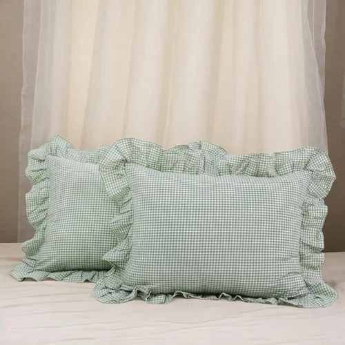 Vista 16 de Lemfux Juego de 2 fundas de almohada con volantes, fundas de almohada decorativas de algodón lavado, fundas de cojín sólidas desgastadas y elegantes