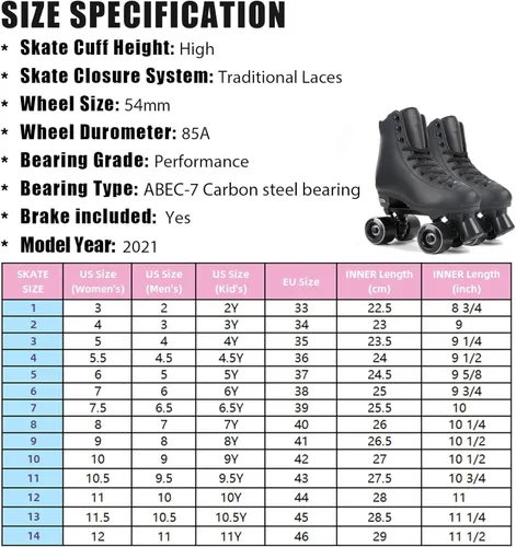 Vista 8 de Besketo Classic High-top Roller Skates, PU Leather, Four-Wheel, Indoor/Outdoor, Beginner