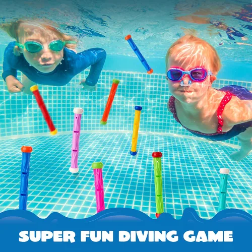 Vista 4 de JOYIN Bastones de buceo, juguetes de piscina, 8 piezas de entrenamiento subacuático para niños, colorido juguete de natación hundimiento, palos