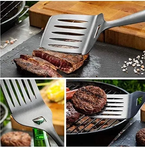 Vista 5 de Juego de 3 utensilios de barbacoa resistentes para parrilla, espátula, tenedor (3 piezas)