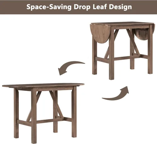 Vista 5 de RUNNA Juego de mesa de comedor de madera de 3 piezas con 2 sillas de comedor tapizadas para lugares pequeños (marrón #059)
