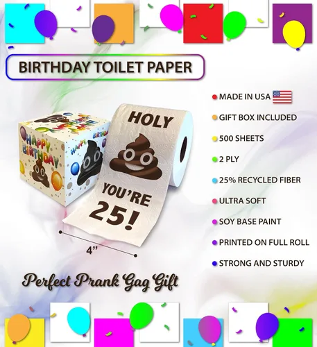 Vista 3 de Impreso TP Holy You're 25 Birthday - Papel higiénico de regalo de broma para fiesta de cumpleaños 25, divertido regalo de cumpleaños, broma de papel