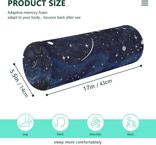 Vista 3 de Kigai Almohada cervical de espuma viscoelástica para aliviar el dolor, almohada cervical redonda con funda extraíble lavable para soporte lumbar