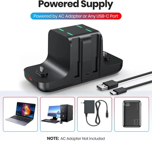 Vista 6 de NEWDERY Base de carga para controlador Nintendo Switch Pro y Joy con, estación de carga rápida 6 en 1 para Switch y modelo OLED y Lite con indicador