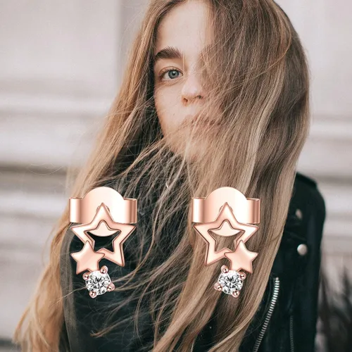 Vista 8 de Juego de collar de luna de oro rosa de 18 quilates y aretes de estrella para mujer regalos de amor para ella