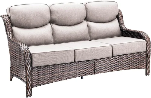 Vista 8 de Sofá de lujo para patio al aire libre, sofá de mimbre resistente para todo tipo de clima, sofá de 3 plazas con asiento profundo y funda extraíble