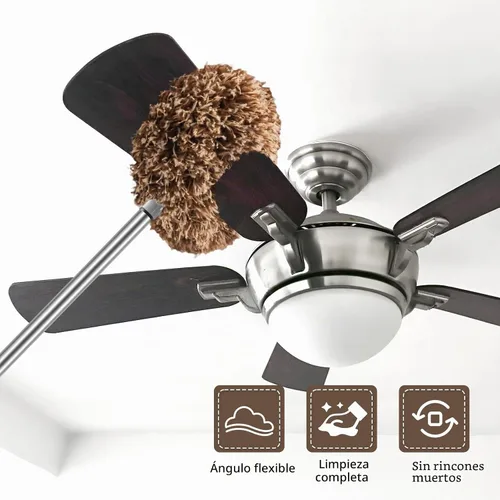 Vista 2 de Limpiador de Ventilador de Techo Plumero Reutilizable de Microfibra Limpiador de Aspas de Ventilador de Techo Plumero Extraíble con Poste