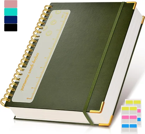 Vista 14 de Cuaderno Diario de Espiral 8.5" x 11", 300 Páginas de Tapa Dura con Forro de Cuero para Mujeres y Hombres, Cuadernos A4 Grandes con Rayas