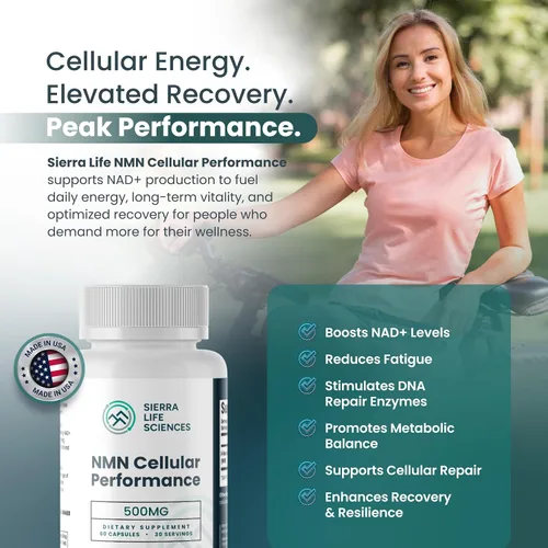 Vista 3 de Rendimiento celular NMN – 500 mg de mononucleótido de nicotinamida para apoyo de NAD+, energía celular y recuperación – Suplemento de longevidad