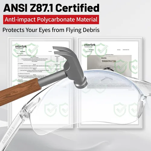 Vista 3 de Gafas de seguridad transparentes a granel de 100, gafas de protección ANSI Z87.1 con resistencia a arañazos e impactos para construcción