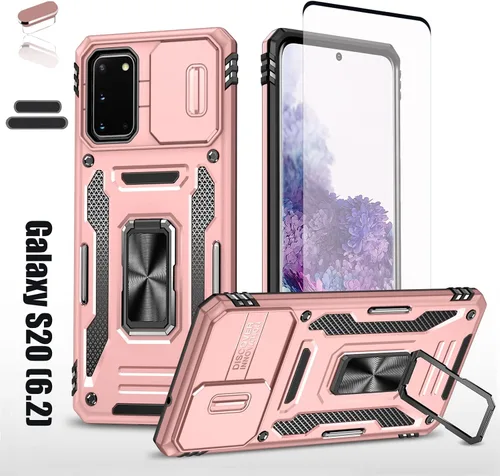 Vista 10 de Funda resistente para Samsung Galaxy S20, protector de parachoques de goma de doble capa de grado militar con protector de cámara deslizante