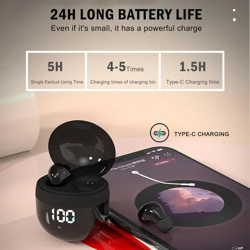 Vista 2 de Mini auriculares inalámbricos Bluetooth para dormir, estilo intraural, control táctil, cancelación pasiva de ruido, para escuchar música (negro)