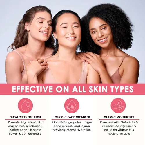 Vista 5 de Kit facial con exfoliante facial, limpiador facial e hidratante - Enriquecido con Gotu Kola y arándanos - Productos veganos para el cuidado