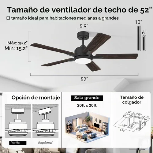 Vista 3 de cumilo Ventiladores de techo inteligentes de 52 pulgadas con control remoto de luces, motor de CC silencioso, ventilador de techo moderno