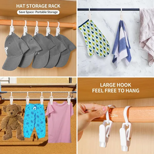 Vista 8 de AKOAK 10 piezas de clip de plástico blanco para sombreros, clip de lavandería multifunción giratorio para cortinas para colgar bufandas