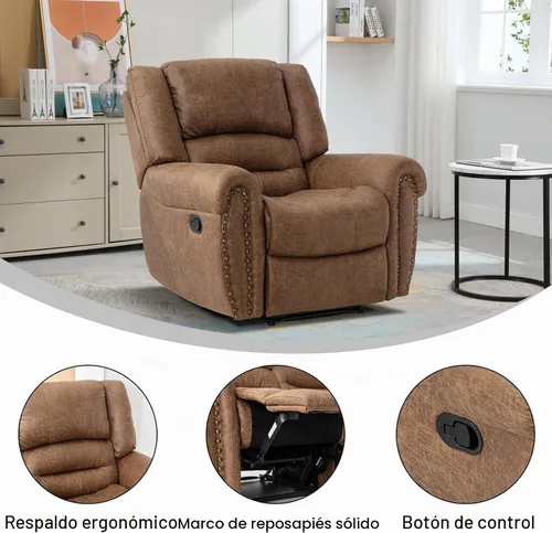 Vista 4 de EBELLO Silla reclinable manual de cuero sintético, silla reclinable individual clásica con cómodo apoyabrazos y respaldo, mueble para sala de estar