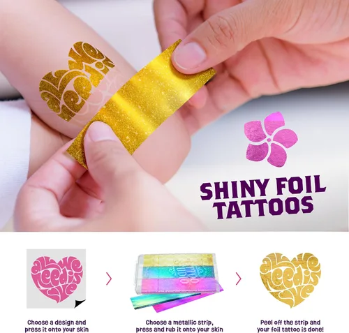 Vista 4 de Pretty Me Kit de tatuaje con purpurina para niños, tatuajes falsos metálicos y con purpurina para niñas, ideas de regalo de cumpleaños para niñas