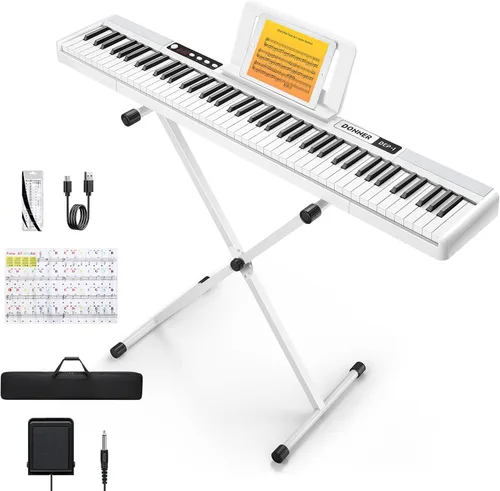 Vista 10 de Donner Teclado de piano de 88 teclas, piano digital para principiantes, teclas sensibles a la velocidad, piano eléctrico portátil con soporte, pedal