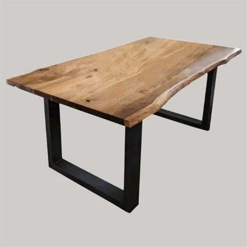 Vista 4 de LAKIQ Mesa de comedor industrial de madera maciza, rectangular, para cocina, comedor, sala de estar, mesa de centro con doble pedestal de metal