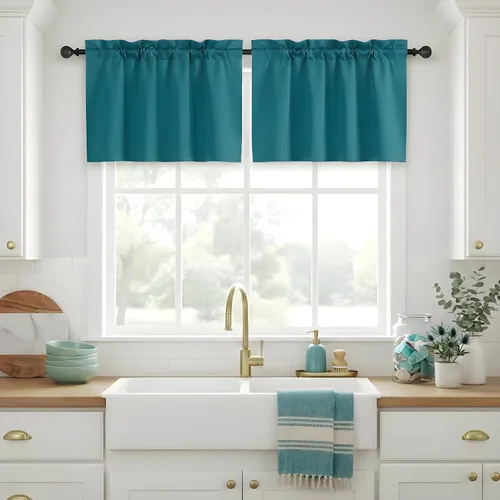 Vista 7 de NICETOWN Cortinas estilo granja de 30 pulgadas de largo para gabinete y alacena de cocina, con aislamiento térmico, bolsillo para barra, cortinas