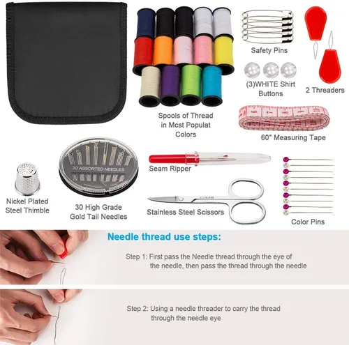 Vista 3 de OKOM - Kit de costura para adultos, 68 piezas de hilo para coser, suministros de costura, kit de costura para el hogar, viajero, pequeño mini