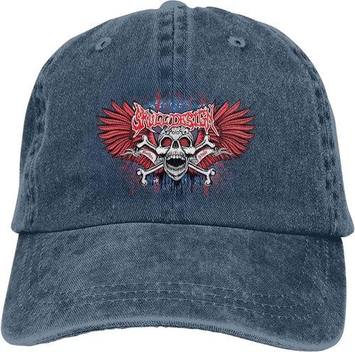 Vista 9 de Sombrero de vaquero de moda para hombre y mujer, ajustable para cuatro estaciones, gorra de béisbol del infierno con ángel, azul marino, Azul marino