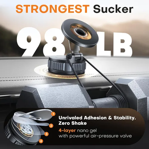 Vista 3 de Soporte de teléfono para automóvil, soporte magnético ajustable de 360° para automóvil, soporte de teléfono plegable con ventosa, soporte