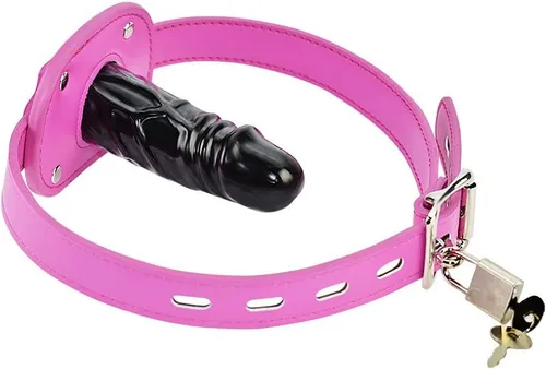 Vista 11 de YiFeng Consolador con cerradura Pene Boca Mordaza con bloqueo Bondage Correa de cuero en BDSM Juguete sexual para adultos (Largo)