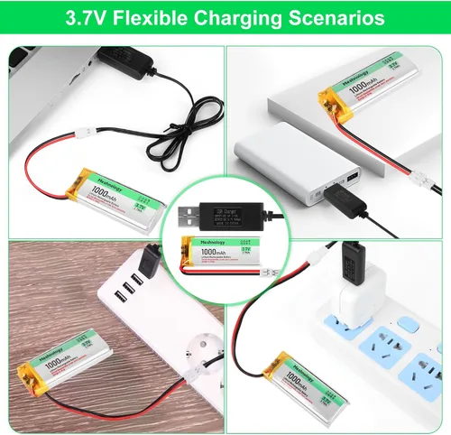 Vista 5 de 2 unids 3.7 V 1000 mAh Li batería con cable de cargador USB 102050 1S LiPo batería con placa de protección cinta de goma aislada y micro JST 2.0