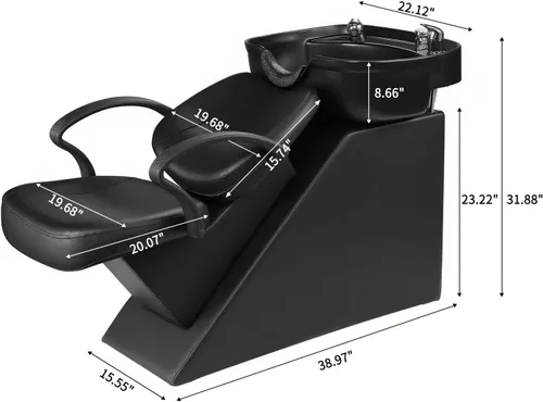 Vista 13 de Silla de lavado Ainfox para peluquería, con cuenco para champú, de plástico ABS, para salón de belleza (Negro)