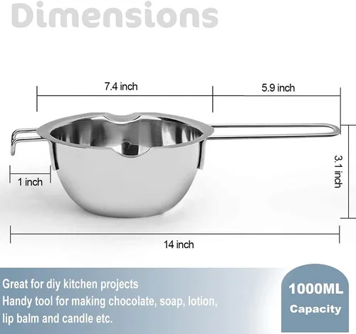 Vista 2 de Juego de olla doble de 1000ML con olla de acero inoxidable de 2200ML y espátula de silicona, juego de olla doble para derretir chocolate, caramelo