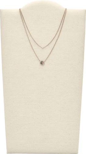Vista 2 de Fossil collar con dije de acero inoxidable en tono rosa dorado para mujer