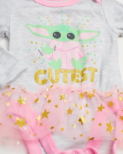Vista 4 de STAR WARS Baby Yoda - Body de manga larga para bebé recién nacida con tutú y diadema