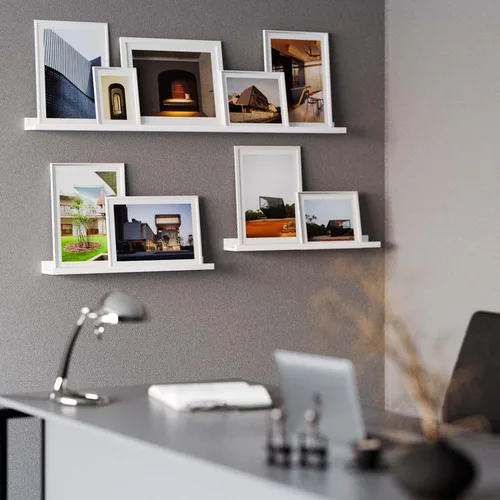 Vista 4 de Wallniture Denver - Estantes flotantes de 48 a 24 a 24 pulgadas para marcos de fotos, decoración de pared de collage, juego de estantes de repisa