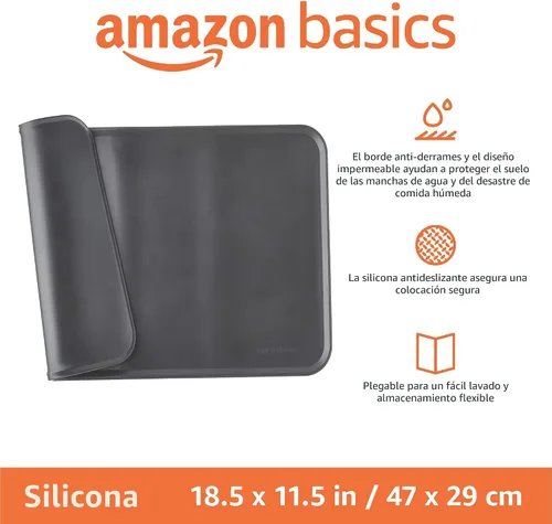 Vista 2 de Amazon Basics Tapete de silicona antideslizante e impermeable para comida de gatos y perros, tapetes para mascotas con bordes elevados para tazones
