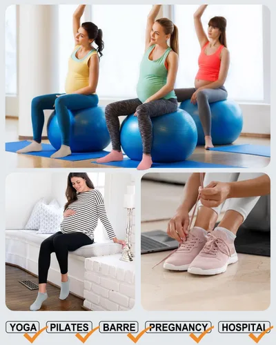 Vista 6 de 5 pares de calcetines de yoga con agarre de pilates para mujer, calcetines atléticos antideslizantes para ballet, danza, entrenamiento, hospital