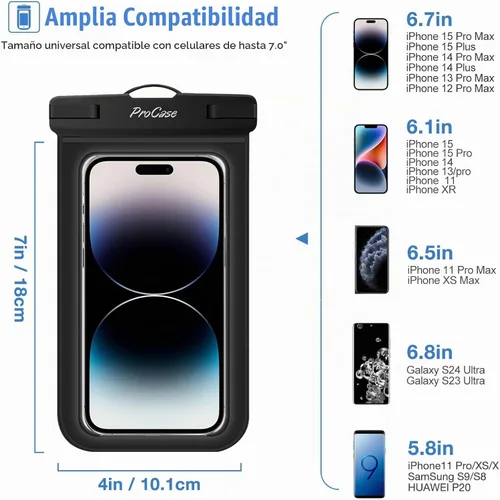 Vista 2 de ProCase Paquete de 2 fundas impermeables para teléfono, bolsa seca universal subacuática de 7 pulgadas para iPhone 17 Air 16 15 14 13 Pro Plus Max