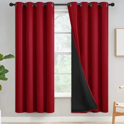 Vista 25 de Yakamok Cortinas 100% opacas para dormitorio, 63 pulgadas de largo, cortinas de bloqueo de luz total con respaldo negro, paneles de ojales sólidos