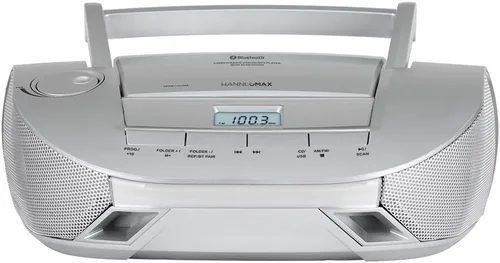 Vista 2 de HANNLOMAX Boombox de CD portátil HX-328CD con radio AM/FM, Bluetooth, puerto USB para reproducción de MP3, fuente de alimentación dual AC/DC Aux-in.