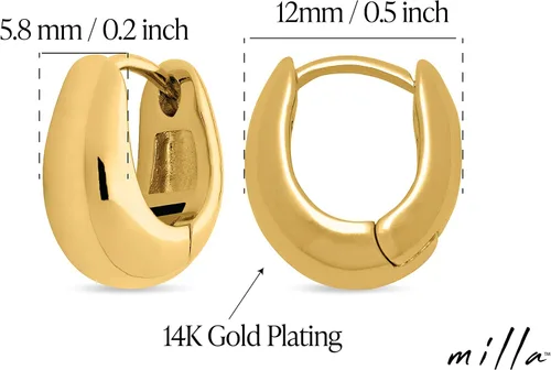 Vista 3 de MILLA Aretes tipo huggie de oro de 14 quilates o plata de ley para mujer, paquete múltiple e individuales, aretes para mujer, aretes de moda Y2K
