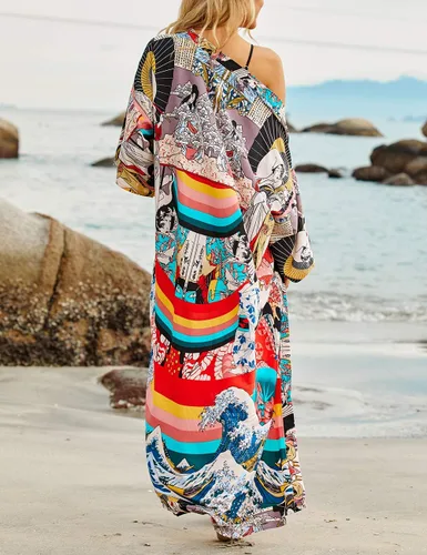 Vista 6 de Bsubseach - Kimono tipo cárdigan largo para mujer, de gasarayón, para playa y para usar sobre el bikini.