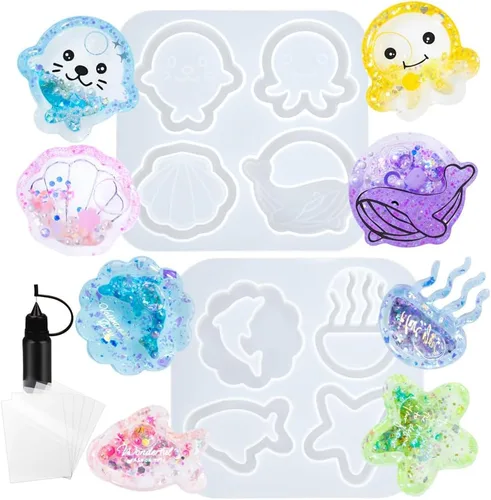 Vista 7 de Conjunto de moldes agitadores de resina, dijes kawaii, paquete de 41 bandejas de silicona, kit de botella aplicadora con punta de precisión, paquete